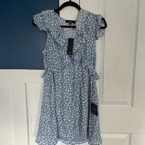 Here Comes the Sunshine Blue Floral Print Ruffled Mini Dress